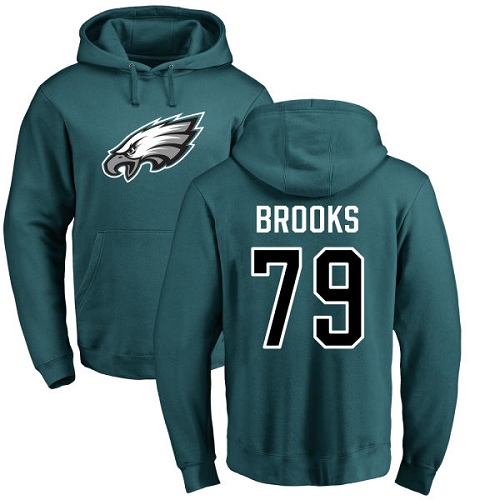 Men Philadelphia Eagles 79 Brandon Brooks Green Name and Number Logo NFL Pullover Hoodie Sweatshirts